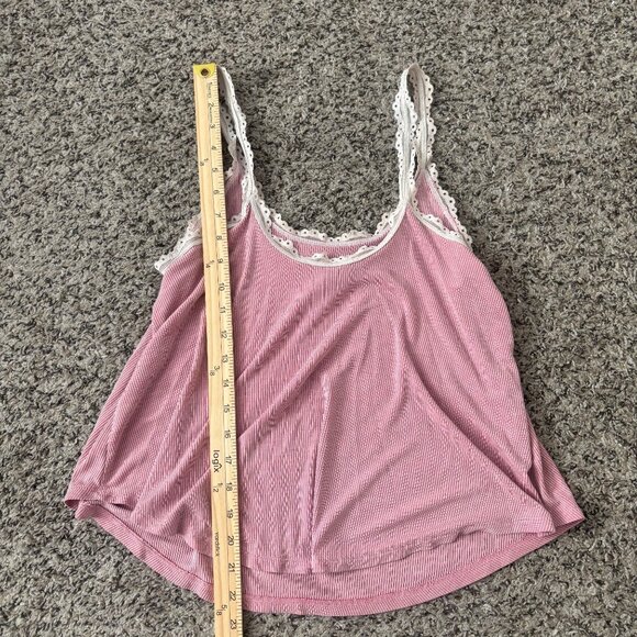 Victorias Secret Pink Striped Lace-Trim Cami Top S/P Cotton Blend Womens Sleepwe - Picture 5 of 5